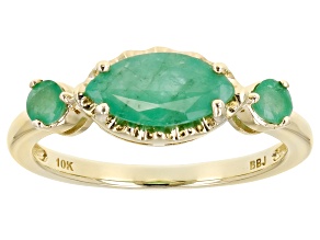 Pre-Owned Green Sakota Emerald 10k Yellow Gold 3-Stone Ring .89ctw