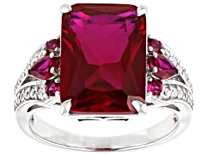 Pre-Owned Red Lab Created Ruby Rhodium Over Sterling Silver Ring 7.42ctw