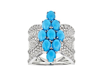 Picture of Pre-Owned Blue Turquoise Rhodium Over Sterling Silver Ring 2.05ctw