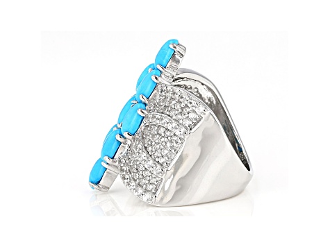 Pre-Owned Blue Turquoise Rhodium Over Sterling Silver Ring 2.05ctw
