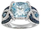 Pre-Owned Sky Blue Glacier Topaz And Blue Diamond Sterling Silver Ring 4.36ctw