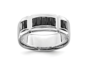 Pre-Owned Black Cubic Zirconia Rhodium Over Sterling Silver Mens Band Ring