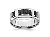Pre-Owned Black Cubic Zirconia Rhodium Over Sterling Silver Mens Band Ring