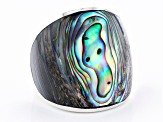 Pre-Owned Abalone Shell Solitaire Rhodium Over Silver Dome Ring