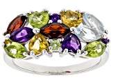 Pre-Owned Multi-Gemstone Rhodium Over Sterling Silver Ring 2.60ctw