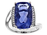 Pre-Owned Blue color change fluorite rhodium over silver ring 9.07ctw