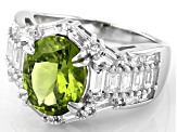 Pre-Owned Green Peridot Rhodium Over Silver Ring 4.87ctw
