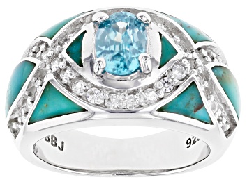Picture of Pre-Owned Blue Zircon Rhodium Over Sterling Silver Ring 1.75ctw