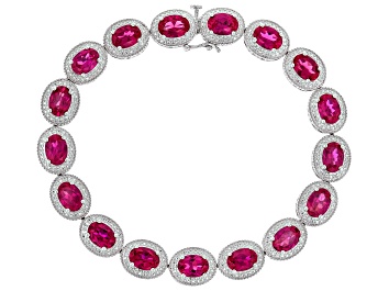 Picture of Pre-Owned Lab Created Ruby Rhodium Over Sterling Silver Bracelet 12.50ctw