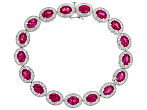Pre-Owned Lab Created Ruby Rhodium Over Sterling Silver Bracelet 12.50ctw