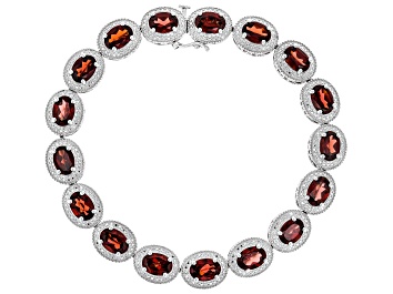 Picture of Pre-Owned Garnet Rhodium Over Sterling Silver Bracelet 16.66ctw