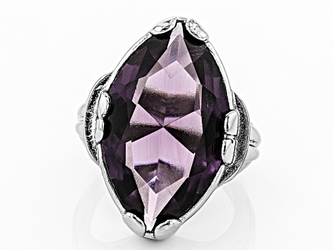 Pre-Owned Purple Crystal Silver Tone Solitaire Ring