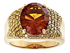 Pre-Owned Orange madeira citrine 18k yellow gold over silver ring 4.23ctw