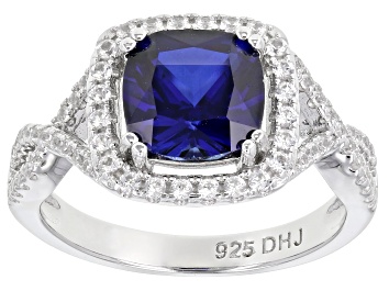 Picture of Pre-Owned Lab Created Blue Sapphire Rhodium Over Sterling Silver Ring 2.94ctw
