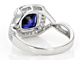 Pre-Owned Lab Created Blue Sapphire Rhodium Over Sterling Silver Ring 2.94ctw