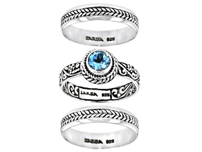 Pre-Owned Swiss Blue Topaz  Sterling Silver Stackable Set of 3 Rings