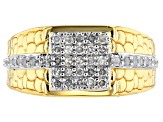 Pre-Owned White Diamond 14K Yellow Gold Over Sterling Silver Mens Cluster Ring .58ctw