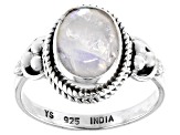 Pre-Owned Rainbow Moonstone Rhodium Over Sterling Silver Ring
