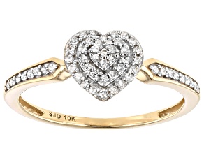 Pre-Owned White Diamond 10k Yellow Gold Heart Cluster Ring 0.15ctw