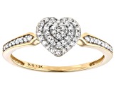 Pre-Owned White Diamond 10k Yellow Gold Heart Cluster Ring 0.15ctw