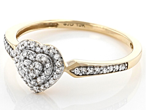 Pre-Owned White Diamond 10k Yellow Gold Heart Cluster Ring 0.15ctw