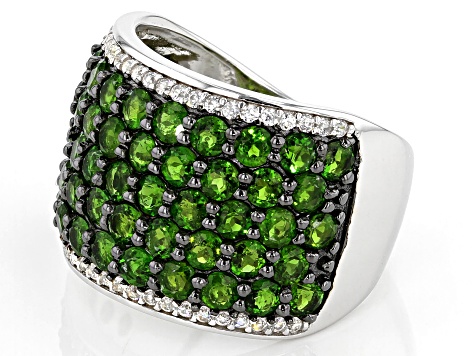Pre-Owned Green Chrome Diopside Rhodium Over Sterling Silver Ring 4.55ctwctw