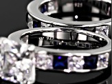 Pre-Owned Lac Created Sapphire And White Cubic Zirconia Rhodium Over Sterling Ring W/Band 6.98ctw