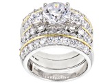 Pre-Owned White Cubic Zirconia Rhodium Over Silver & 18k Yellow Gold Over Silver Ring W/ Bands 8.31c
