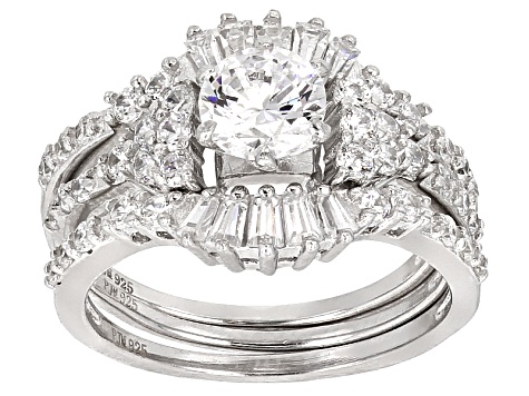 Pre-Owned White Cubic Zirconia Rhodium Over Sterling Silver Ring With Bands 3.23ctw