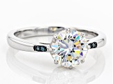 Pre-Owned White Strontium Titanate And Blue Diamond Sterling Silver Ring 2.62ctw