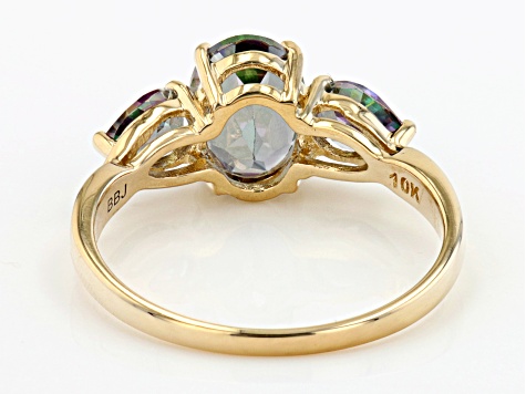 Pre-Owned Mystic Fire™ Green Topaz 10k Yellow Gold Ring 2.07ctw