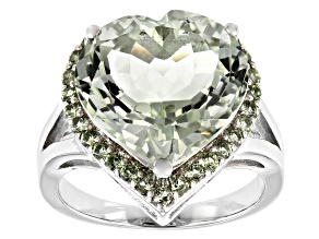 Pre-Owned Green Brazilian Prasioite Sterling Silver Heart Ring 8.08ctw
