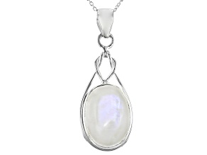Pre-Owned White Rainbow Moonstone Sterling Silver Solitaire Pendant With Chain