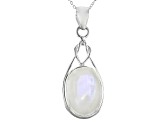 Pre-Owned White Rainbow Moonstone Sterling Silver Solitaire Pendant With Chain