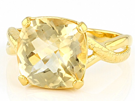 Pre-Owned Yellow Brazilian Citrine 18k Yellow Gold Over Sterling Silver Ring 6.50ct