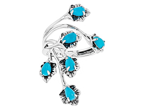 Pre-Owned Blue Sleeping Beauty Turquoise Silver Floral Ring