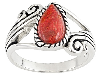 Picture of Pre-Owned Red Sponge Coral Silver Solitaire Ring
