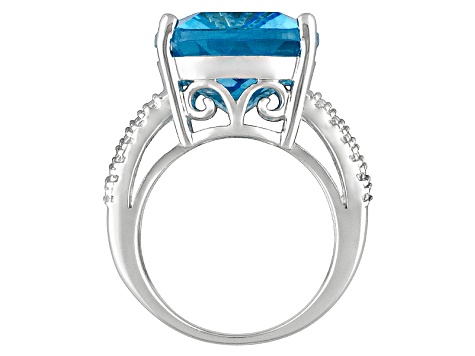 Pre-Owned Womens Bold Cocktail Ring Bright Blue Glacier Topaz Sterling Silver Solitaire Style Ring