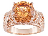 Pre-Owned Champagne And White Cubic Zirconia 18k Rose Gold Over Silver Ring