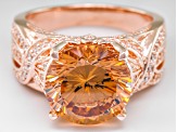 Pre-Owned Champagne And White Cubic Zirconia 18k Rose Gold Over Silver Ring