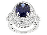 Pre-Owned Blue And White Cubic Zirconia Sterling Silver Ring 10.33ctw