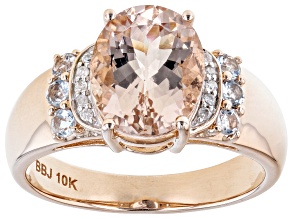 Pre-Owned Womens Ring Pink Morganite Blue Aquamarine Diamond 10k Rose Gold