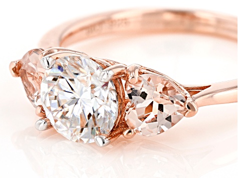 Pre-Owned Moissanite Fire™ 1.20ct DEW With .83ctw Morganite 14k Rose Gold Over Sterling Silver Ring