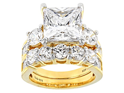 Pre-Owned White Cubic Zirconia 18k Yellow Gold Over Silver Ring With Band 14.72ctw