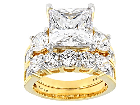 Pre-Owned White Cubic Zirconia 18k Yellow Gold Over Silver Ring With Band 14.72ctw