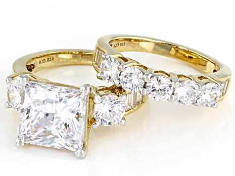 Pre-Owned White Cubic Zirconia 18k Yellow Gold Over Silver Ring With Band 14.72ctw