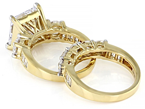 Pre-Owned White Cubic Zirconia 18k Yellow Gold Over Silver Ring With Band 14.72ctw