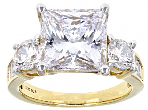 Pre-Owned White Cubic Zirconia 18k Yellow Gold Over Silver Ring With Band 14.72ctw