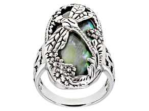 Pre-Owned Abalone Shell Sterling Silver Dragonfly Ring