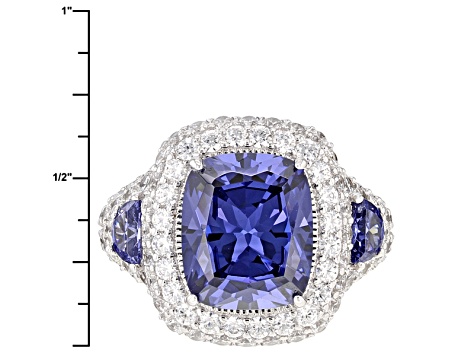Pre-Owned Blue And White Cubic Zirconia Platineve Ring 15.18ctw